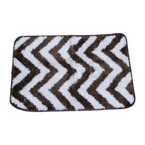 Bath Rug Short Shag Non-Slip Chevron Brown White 16 1/4" x 23 1/2"